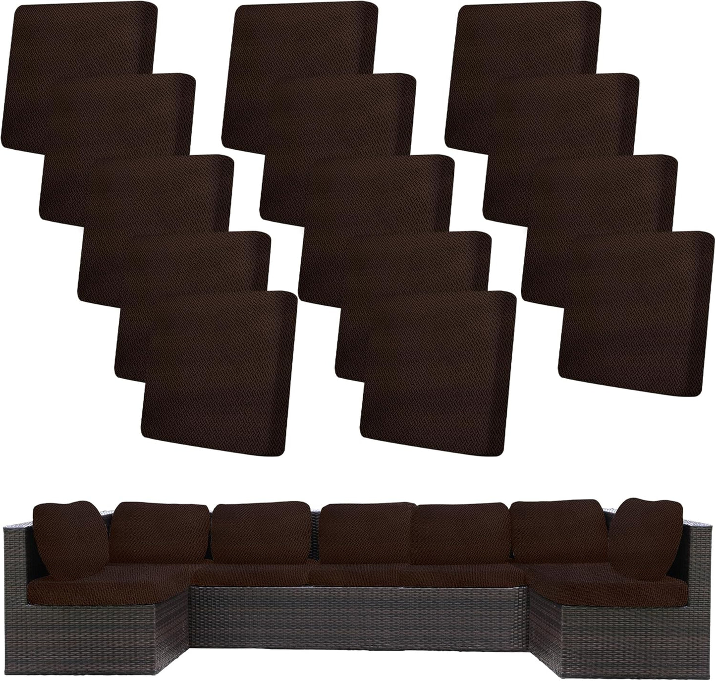 Skiennix 14-Piece Stretch Patio Cushion Covers - Washable Outdoor Sofa Slipcovers in Coffee