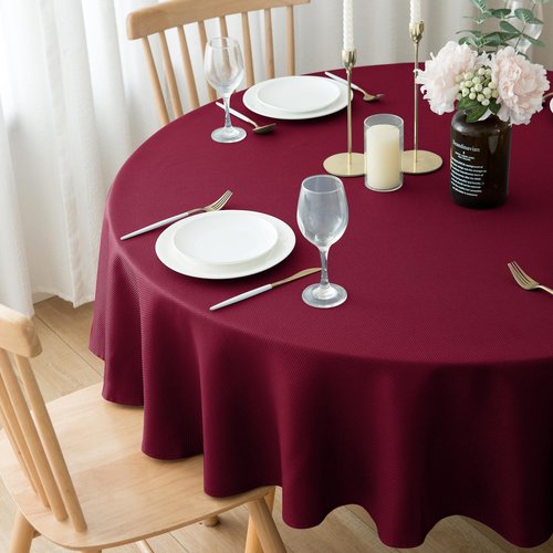 Biscaynebay Round Christmas Tablecloths 60" for Round Tables diameters from 28" to 48", Burgundy Fabric Water Resistant Folding Table Covers Washable for Dining, Kitchen, Wedding, Parties