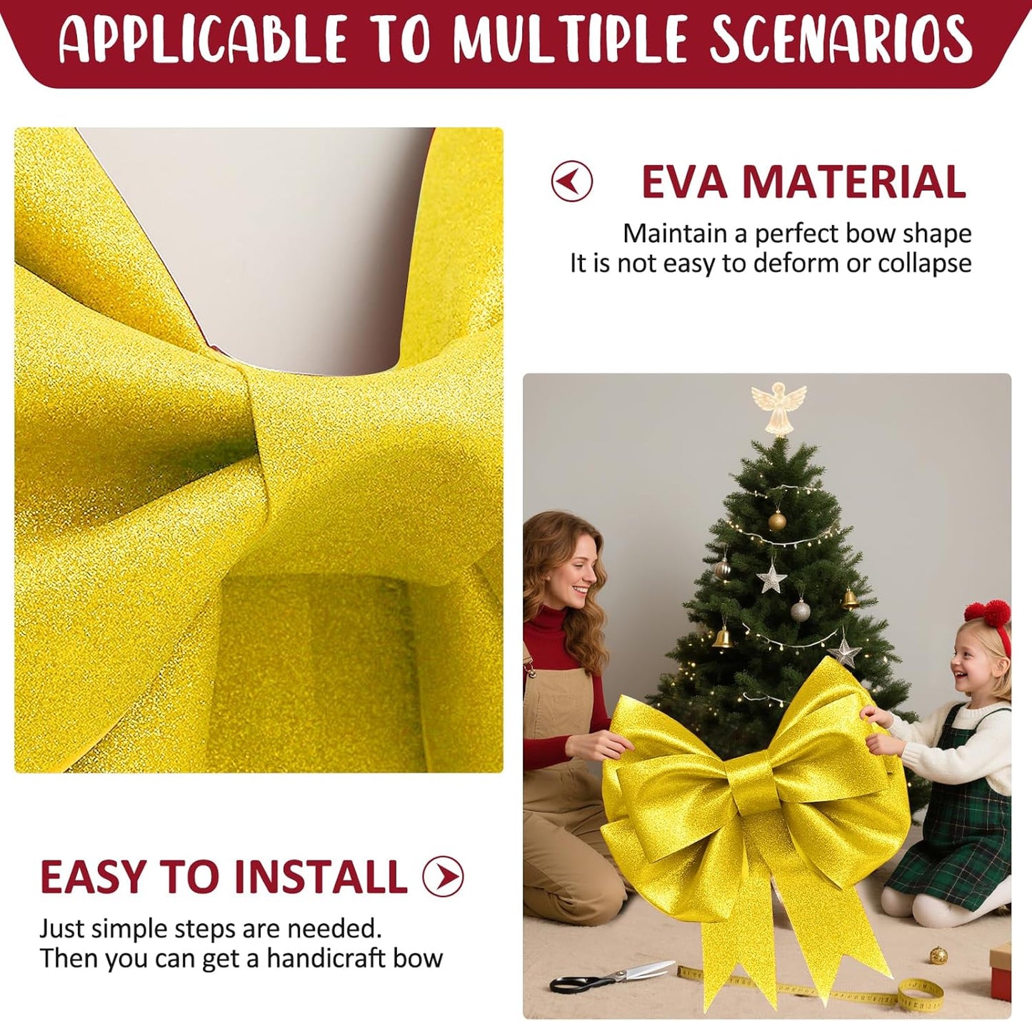 Skiennix Giant Bows - 20"x24" Gold Glitter Decorative Bows for Weddings & Parties | 2 Pack