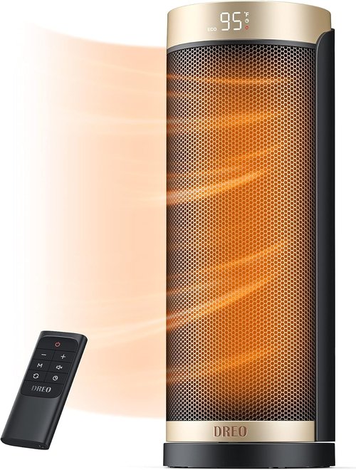 DREO 1500W Electric Space Heater - Quiet Portable Design with 70° Oscillation & Remote Control | Ideal for Office & Bedroom