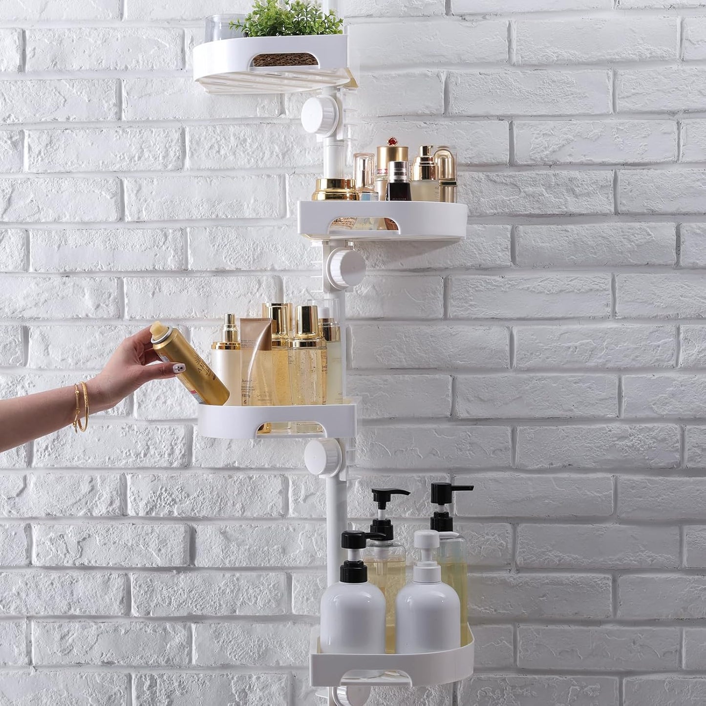 Shuang Qing 4-Tier Corner Shower Caddy - Adjustable Rustproof Metal Organizer | White Plastic Shelves with Safety Guardrail