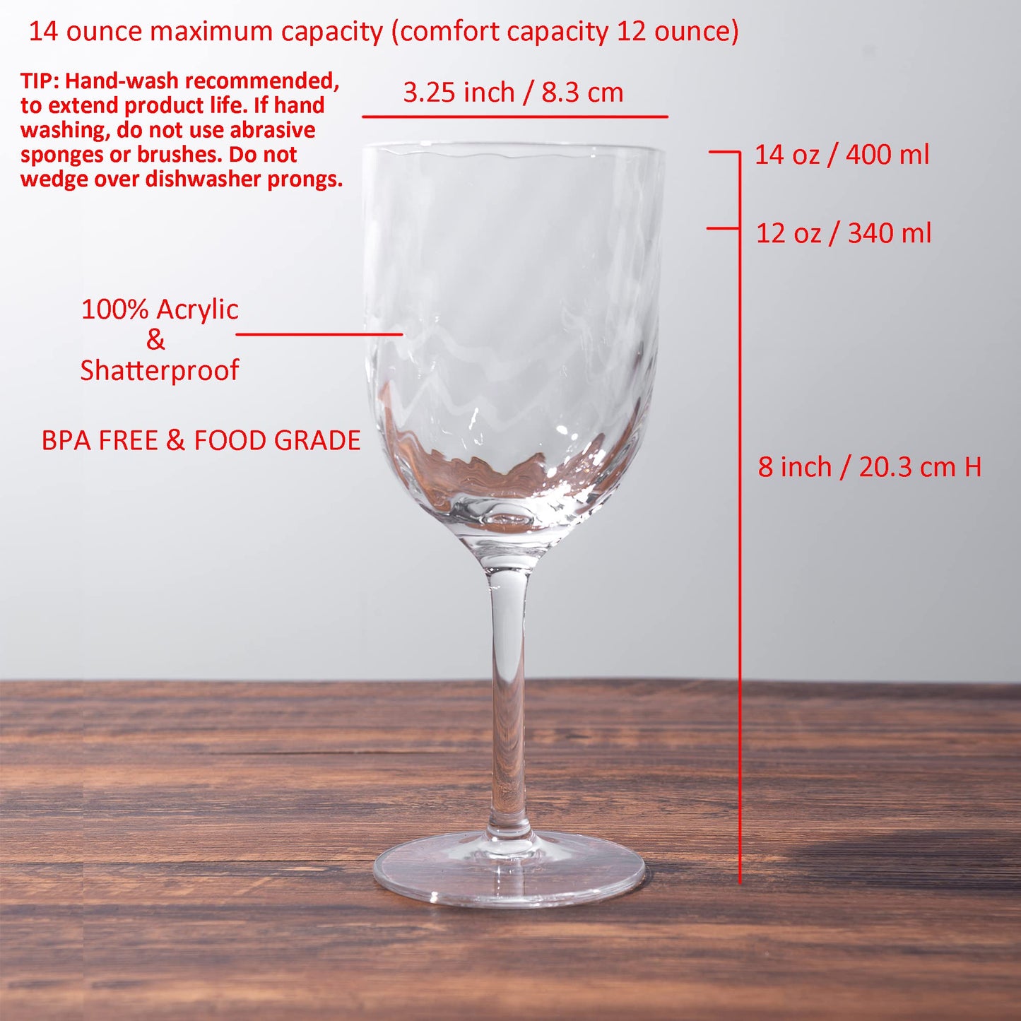 KOXIN-KARLU Unbreakable Classic 14 ounce All-Purpose Plastic Stem Wine Glasses Acrylic Glasses, Set of 6 Clear
