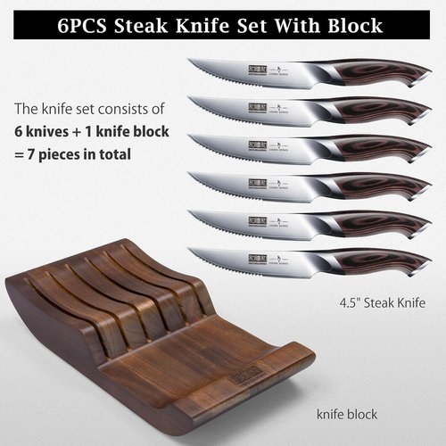 HOSHANHO Steak Knives Set - 6-Piece Japanese High Carbon Steel with Ergonomic Handles | 4.5 Inch Serrated Blades