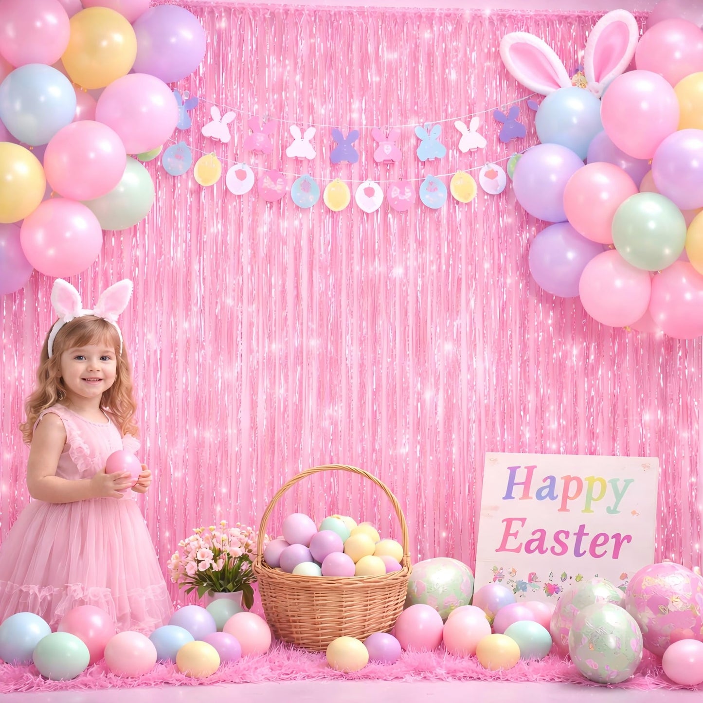 Melsan Pink Foil Fringe Curtain Easter Decorations for Home – 3 Pack 3.2 x 8.2 ft Shiny Tinsel Backdrop for Bachelorette Party, Disco Y2K Decorations, Girls Birthday & Photo Booth Backdrop
