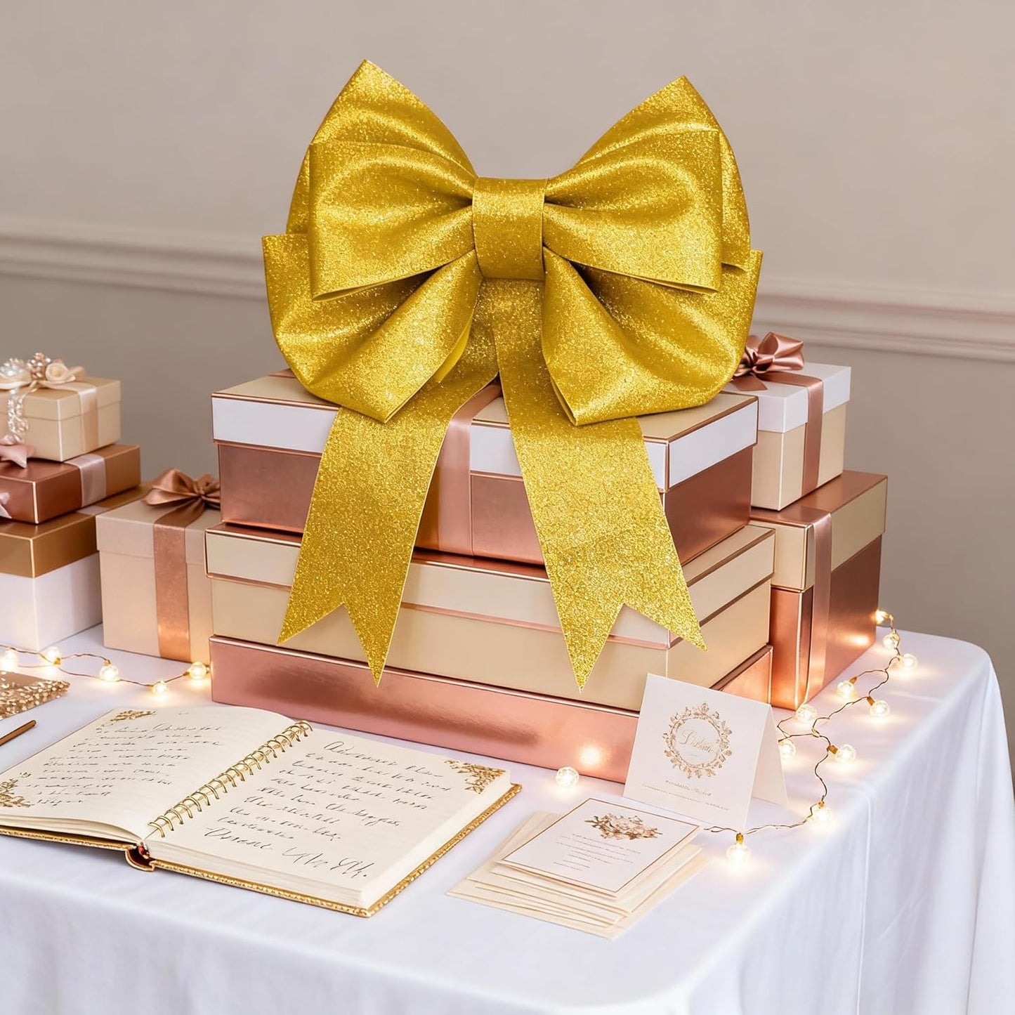 Skiennix Giant Bows - 20"x24" Gold Glitter Decorative Bows for Weddings & Parties | 2 Pack