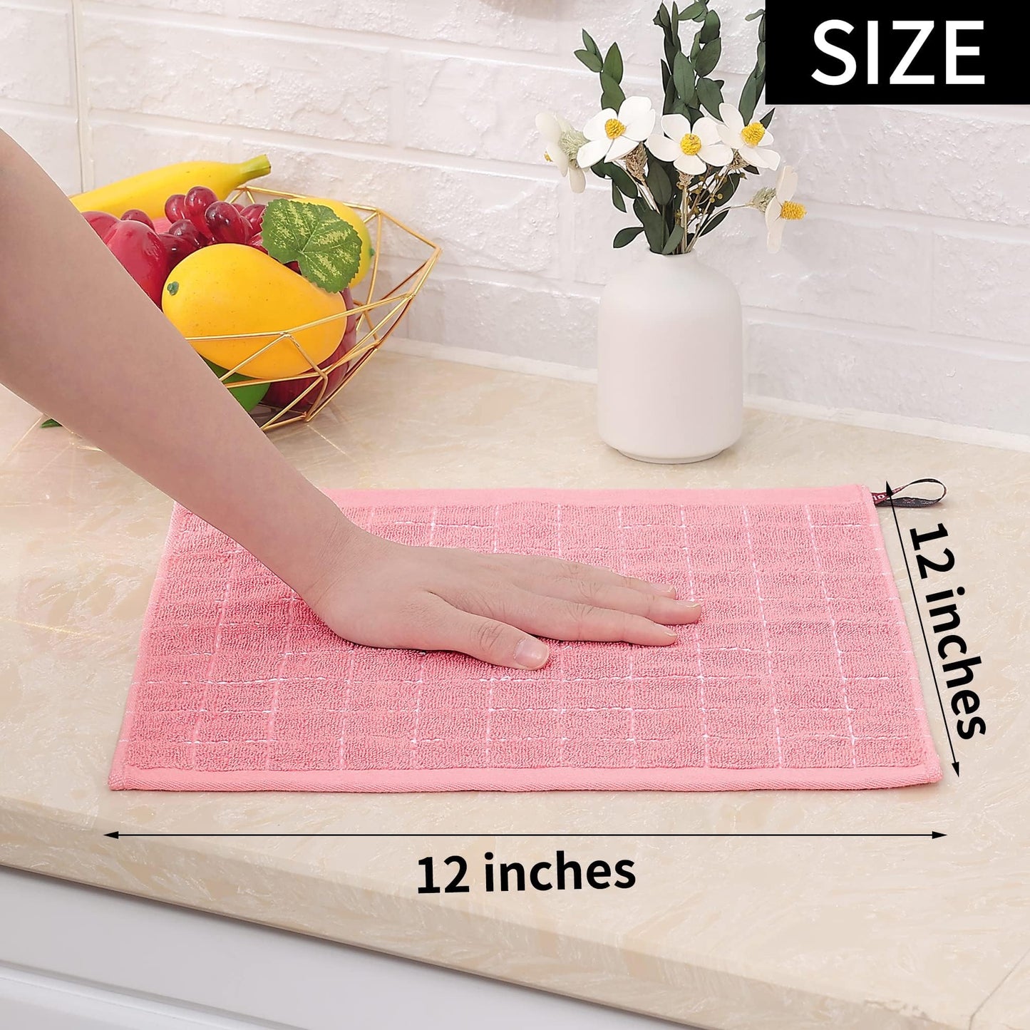 Homaxy 100% Cotton Terry Kitchen Dish Cloths, Ultra Soft and Absorbent Dish Towels for Kitchen, Suitable for Drying and Washing Dishes, 24 Pack, 12 x 12 Inches, Pink