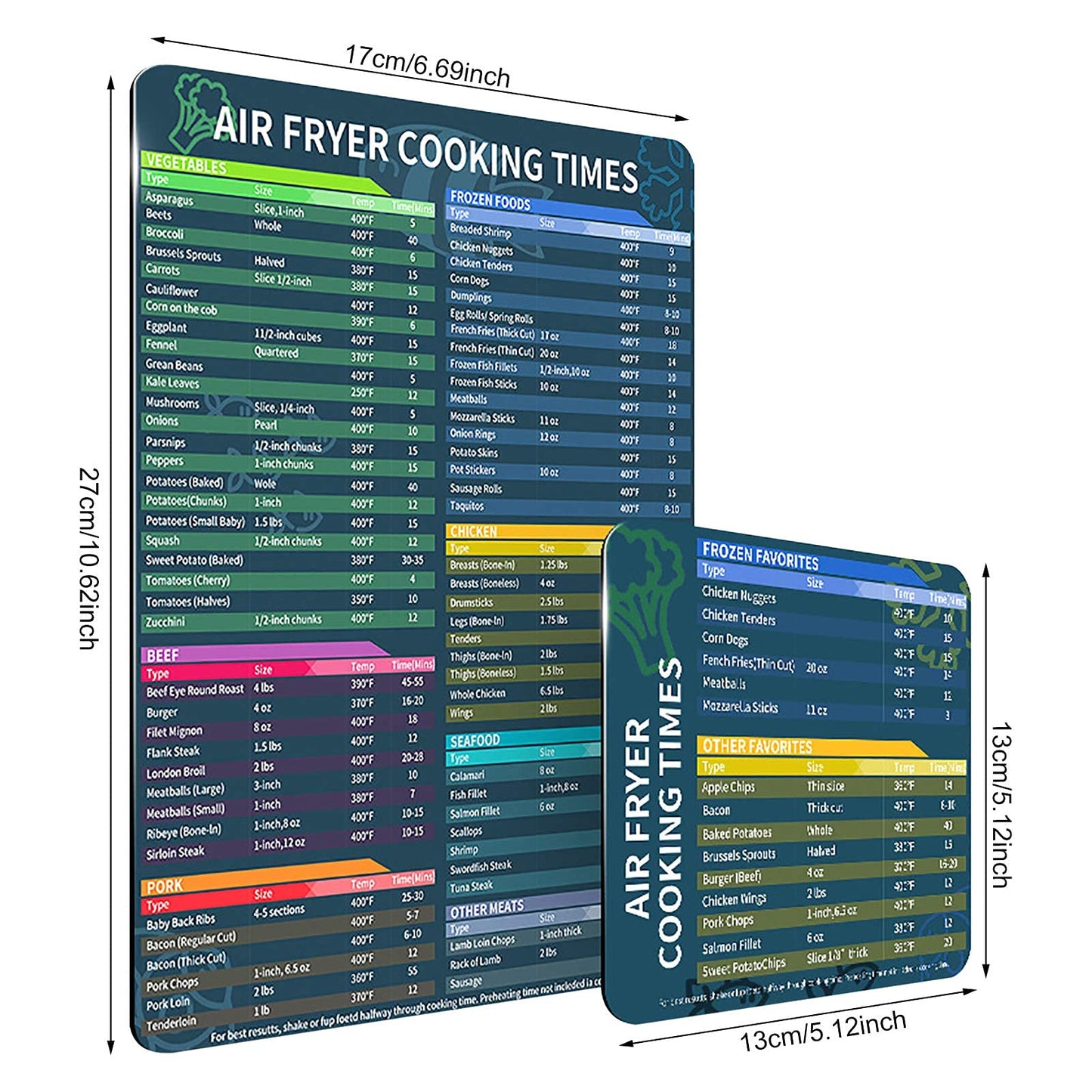 Air Fryer Cooking Times Chart Magnet Set – Comprehensive Cheat Sheet Magnets for 100+ Foods, Easy-Read Quick Reference Guide, Durable Air Fryer Accessories and Kitchen Gift for Beginners & Chefs