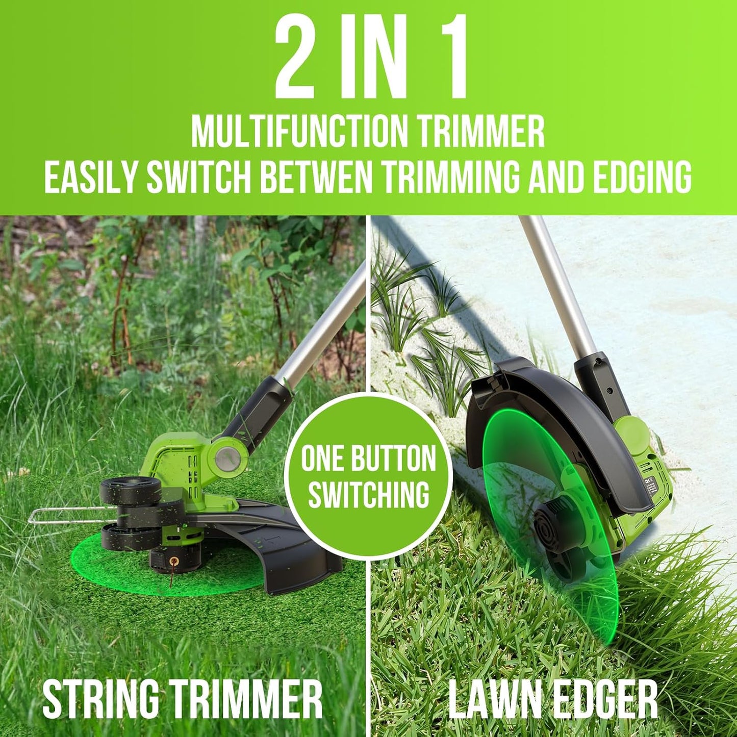 VARSK 12-Inch 20V Cordless Weed Wacker - 2-in-1 String Trimmer & Edger with Batteries & Charger