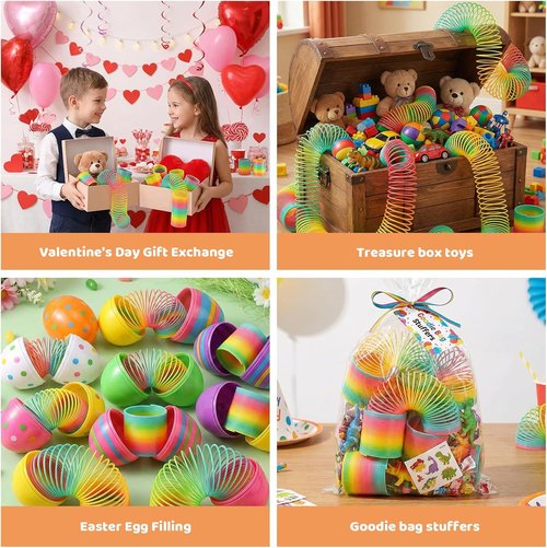 JOHOUSE Rainbow Magic Spring Toys - 12 Colorful Plastic Party Favors for Kids | Ideal for Birthday Goodie Bags
