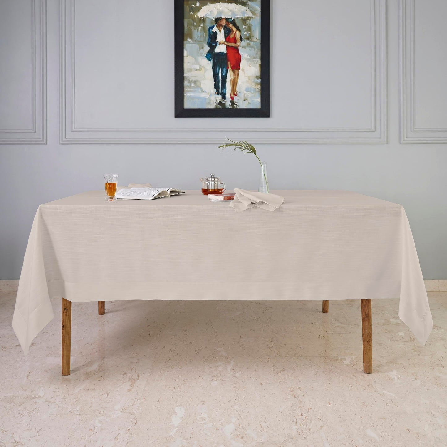 D'Moksha Homes Natural Tablecloth 60 x 60 Inch - Premium Faux Linen Tablecloth - Machine Washable Square Table Throw Natural Linen Tablecloth, 100% Recycled Fabric for Dining