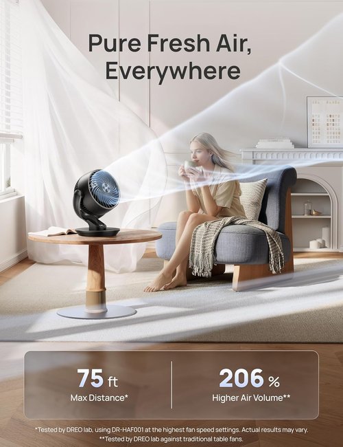 DREO 13-Inch Oscillating Table Fan - Ultra-Quiet Air Circulator with 120° Tilt & Remote Control | 4 Speeds, 75ft Airflow