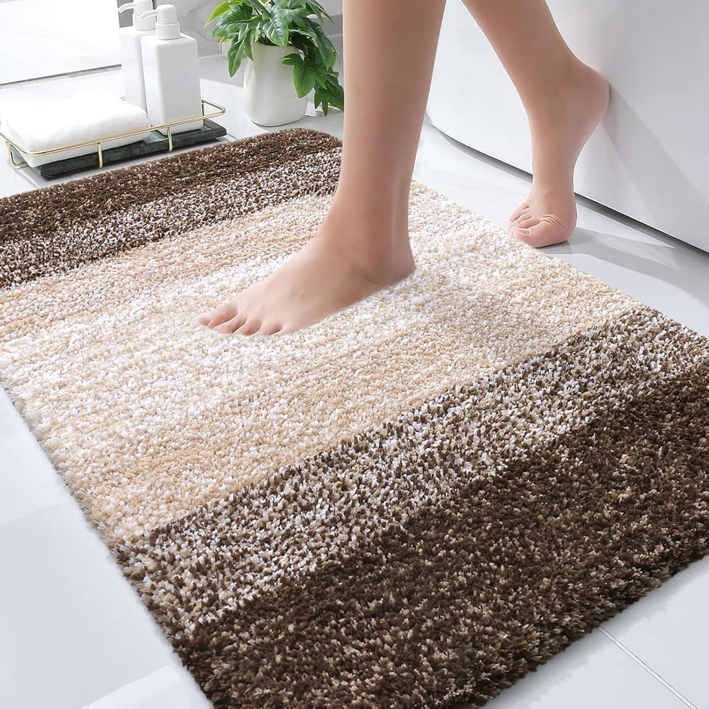 OLANLY Bathroom Rugs | Extra Soft Microfiber Mat - Quick Dry, Machine Washable, 34x21, Light Brown