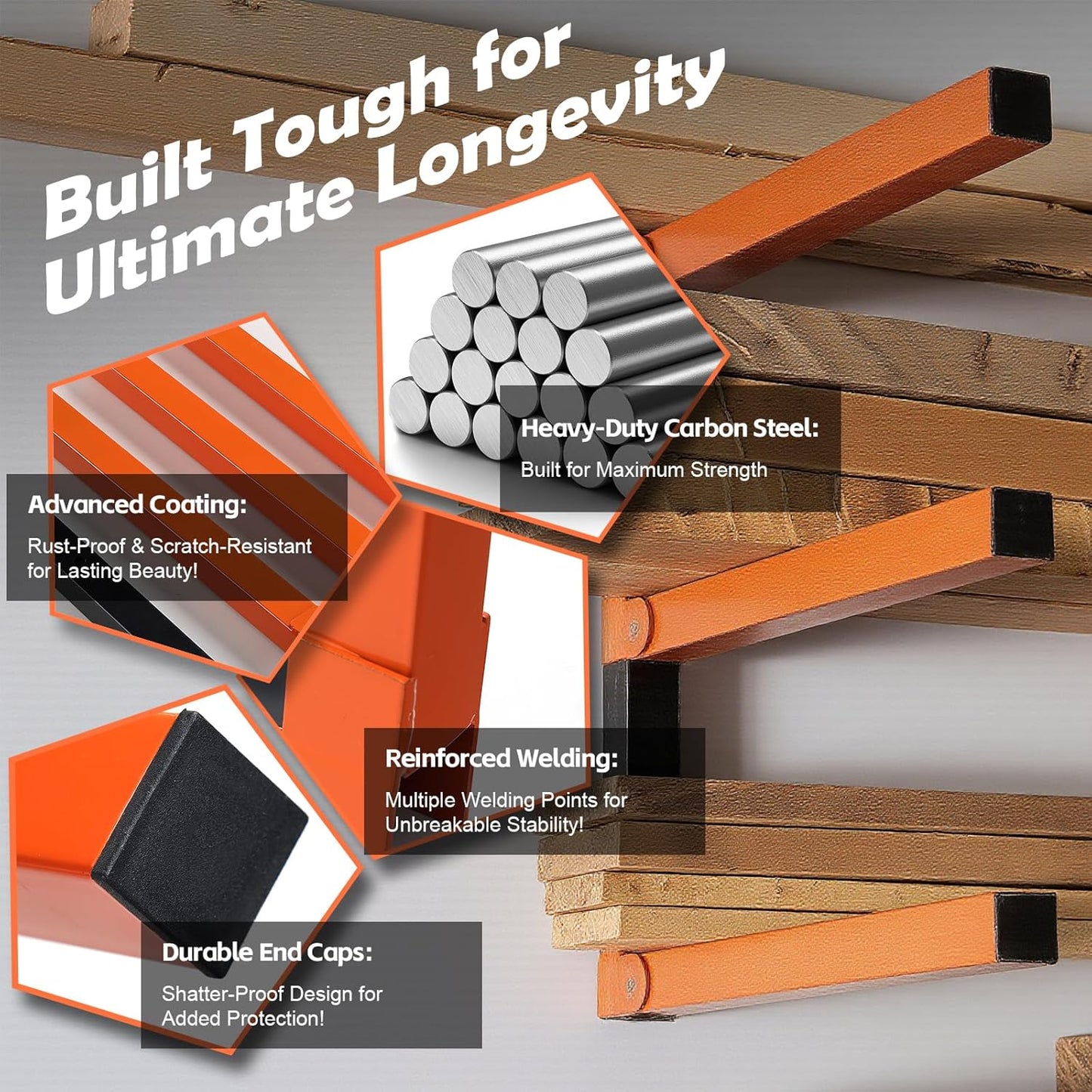 Wefaith Wood Organizer - Heavy Duty Metal Cantilever Shelves | 3-Level Storage Rack Holds 600 Lbs - 2 Pack