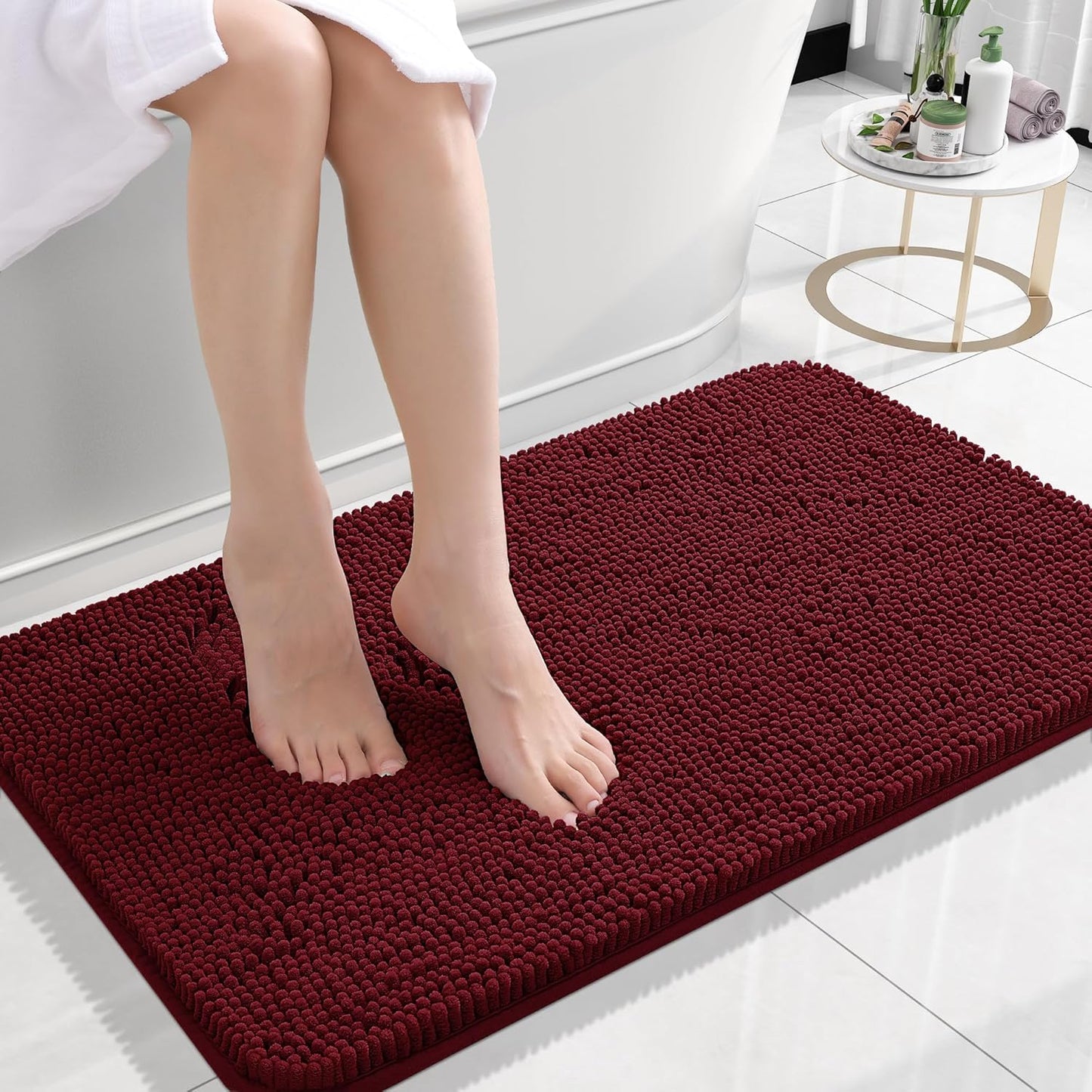 OLANLY Small Bathroom Rugs - Extra Soft Chenille Bath Mats | Quick Dry, Machine Washable, 24x16, Burgundy