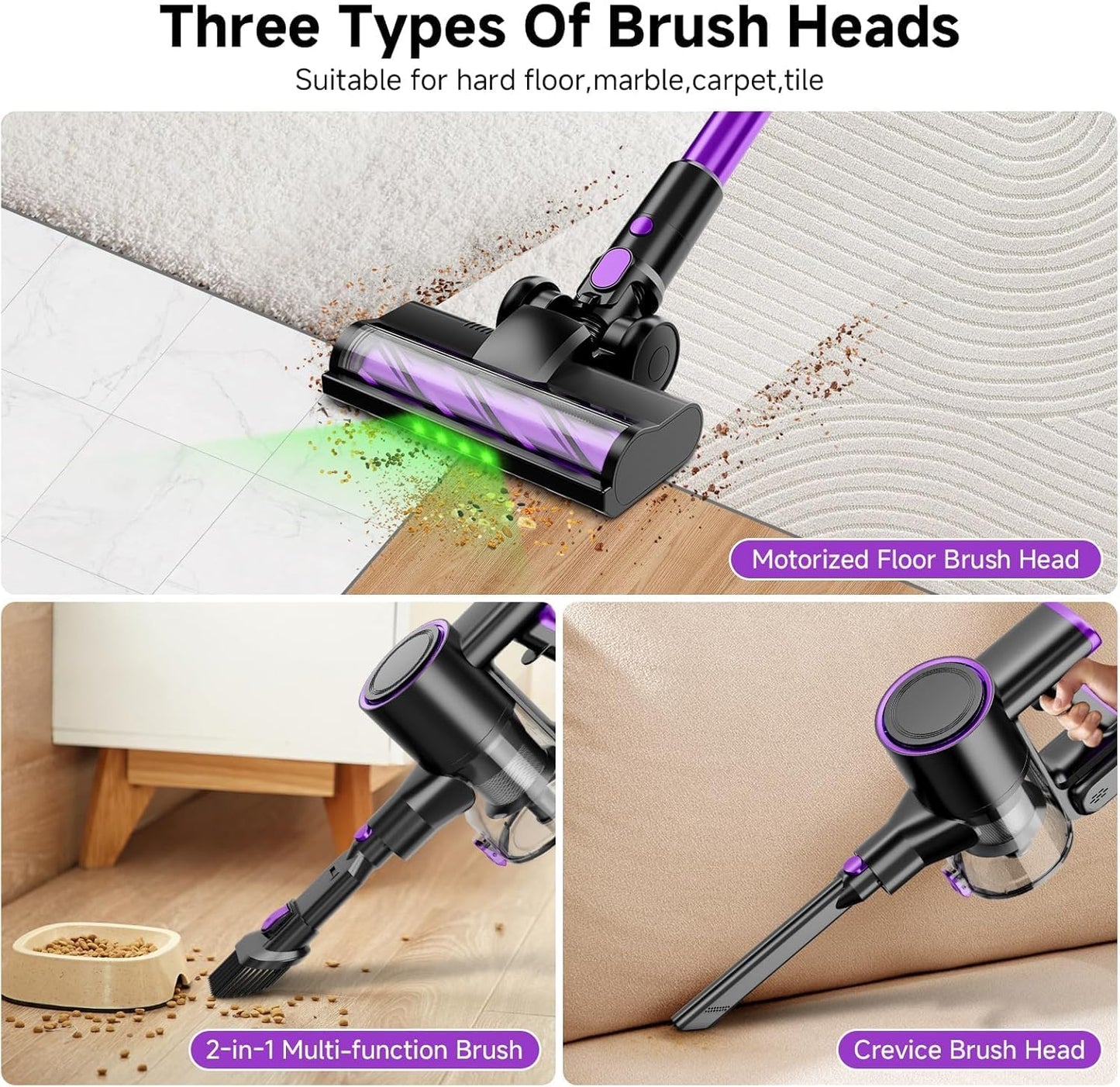 Skiennix Cordless Vacuum Cleaner - 40Kpa Powerful Suction, Lightweight 8-in-1 Design for Hard Floors | Black