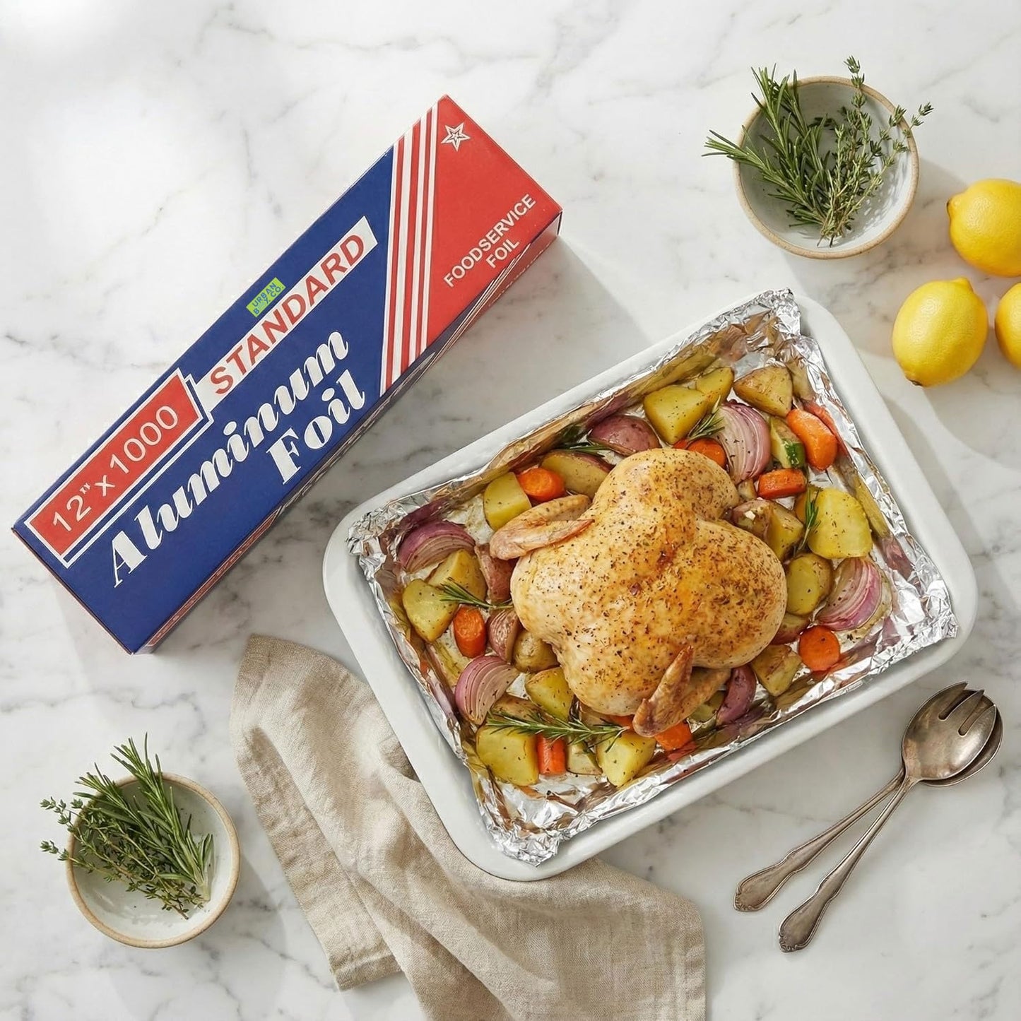 Urban Box Co. 12"x1000' Standard Aluminum Foil Roll Commercial-Grade Silver Wrap for Food Service, Catering, Baking & Home Use. Durable, Tear-Resistant, Heat-Safe Industrial Foil Roll