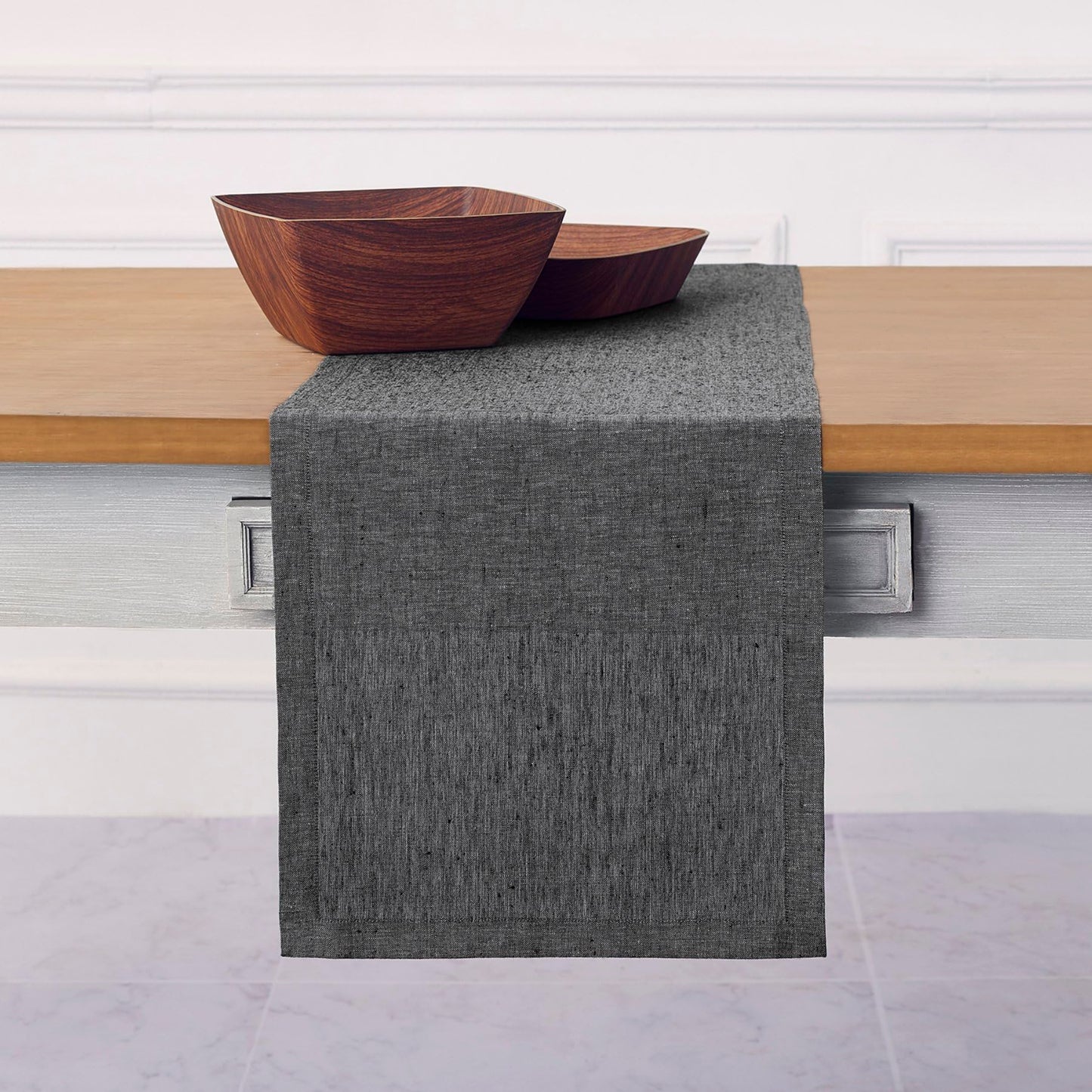 Solino Home Linen Table Runner 72 Inches Long - Athena, 100% Pure Linen Charcoal Grey Dining Table Runner 14 x 72 Inch - Handcrafted and Machine Washable