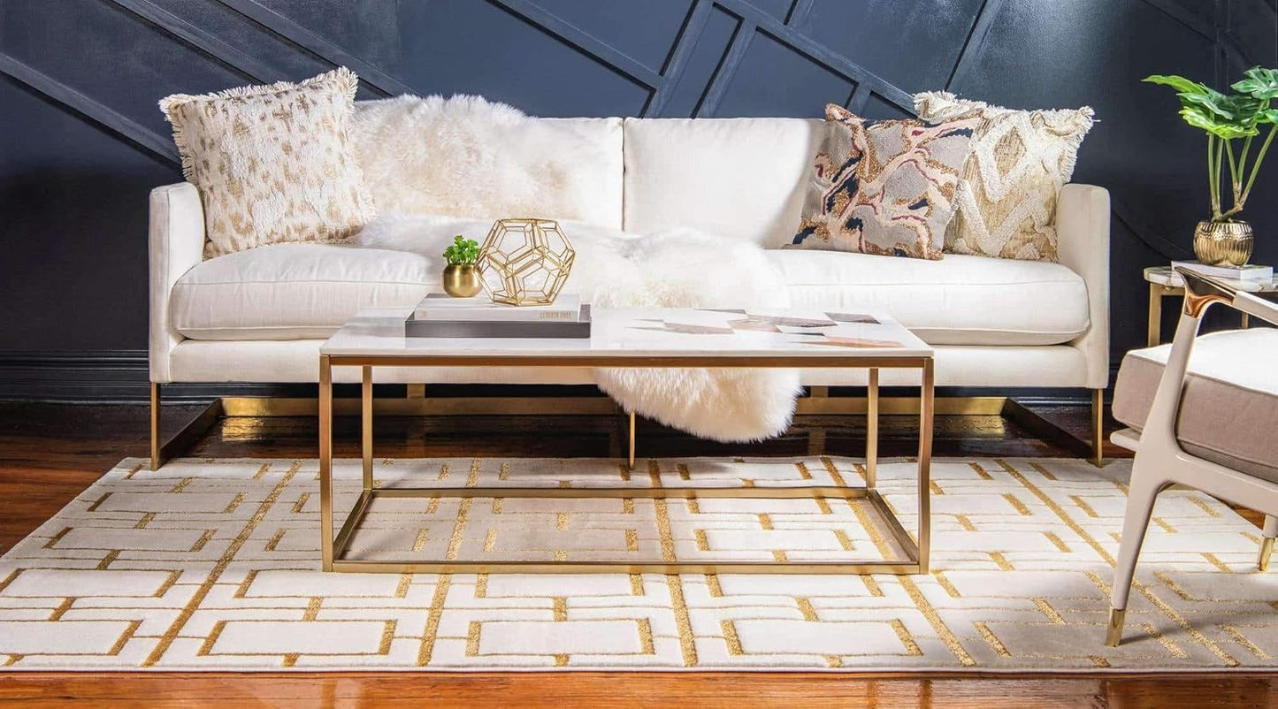 Marilyn Monroe Glam Collection Area Rug - Deco (3' 3" x 5' 3" Rectangle, White Gold/ Gold)