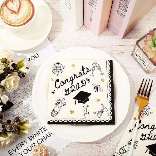 FYSUIMU Graduation Cocktail Napkins - 50 Pcs 3-Ply Disposable Congrats Grad Party Supplies