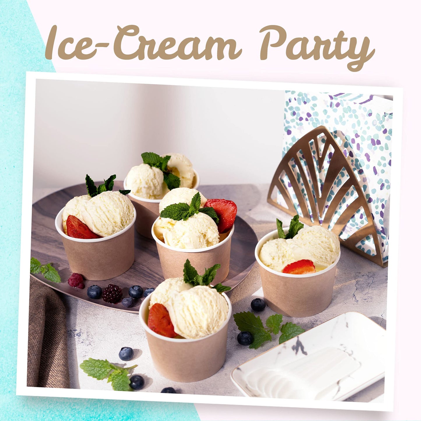 MATICAN Paper Ice Cream Cups - 100-Count 9-Oz Disposable Dessert Bowls for Hot or Cold Food, 9-Ounce Party Supplies Treat Cups for Sundae, Frozen Yogurt, Soup, Brown