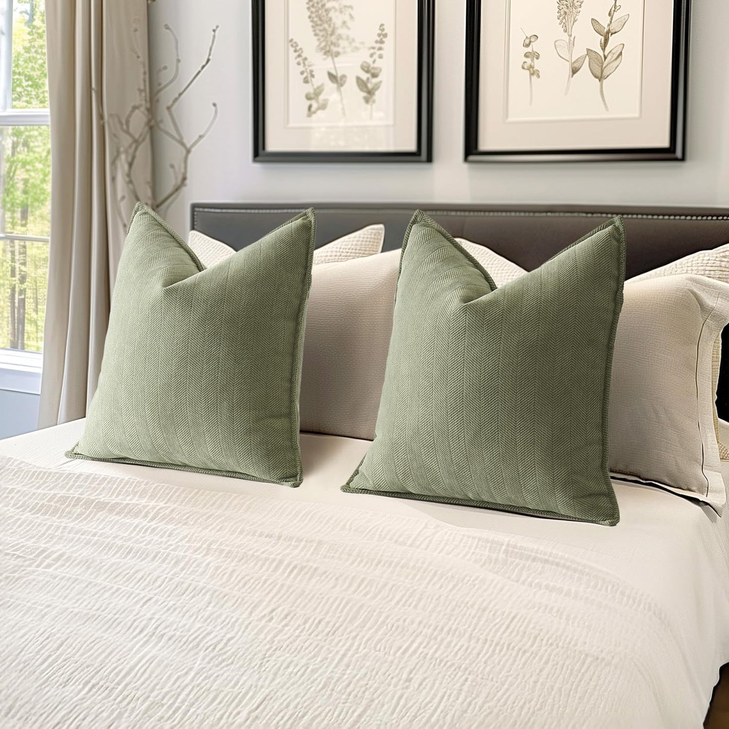 MIULEE Sage Green Decorative Pillow Covers - Luxurious Soft Chenille, 18x18 Inch | Elegant Farmhouse Cushion for Sofa & Bedroom