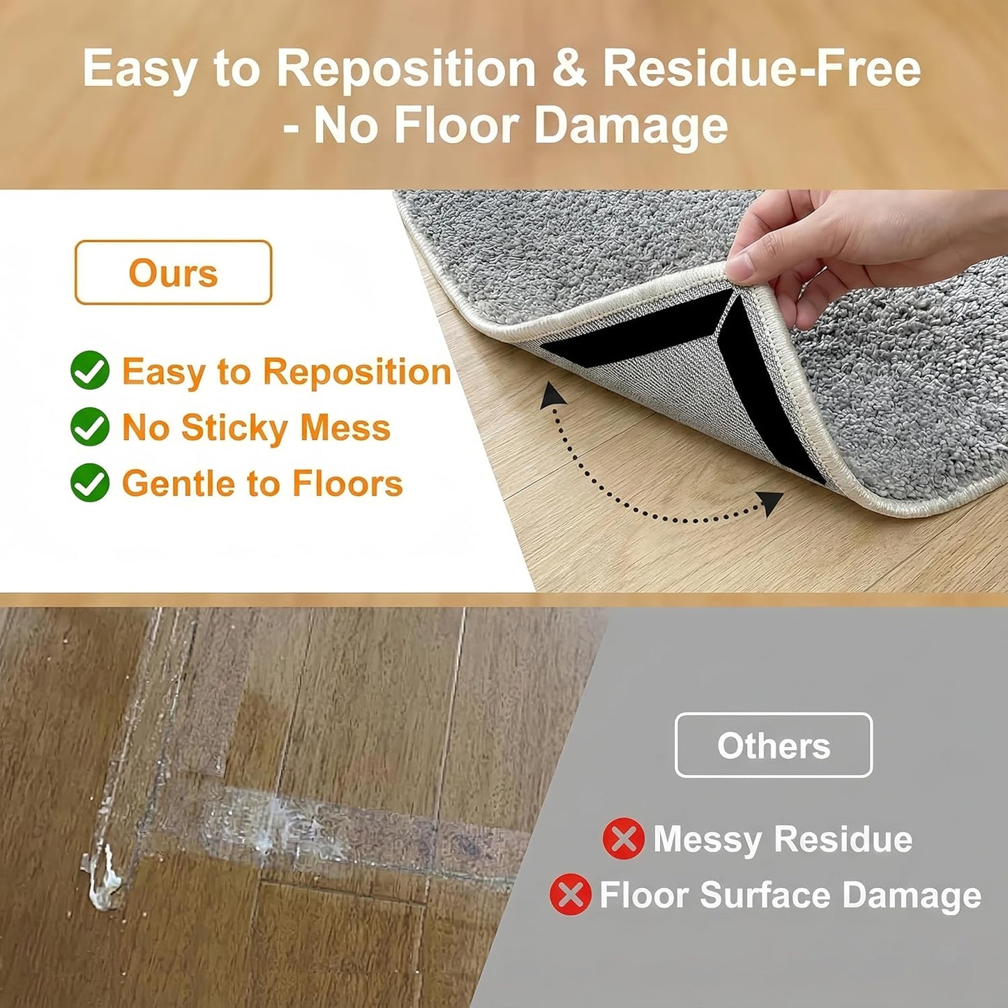 Skiennix 12 PCS Non-Slip Rug Gripper - Double-Sided Carpet Tape for Hardwood Floors | Black
