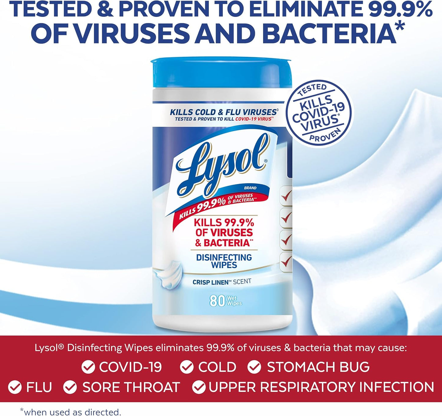 Lysol Disinfectant Wipes - Multi-Surface Antibacterial Cleaning Wipes | Crisp Linen, 80 Count