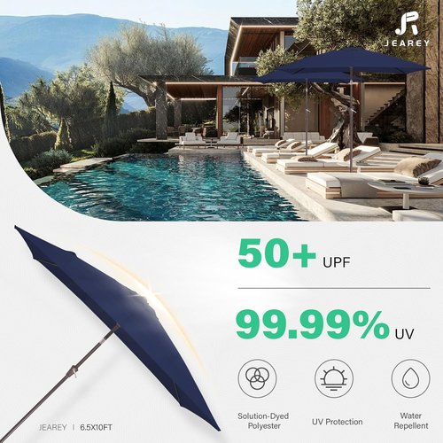 JEAREY Rectangular Patio Umbrella - 6.5x10 ft Outdoor Umbrella with Push Button Tilt & Crank | Navy, UV Protection