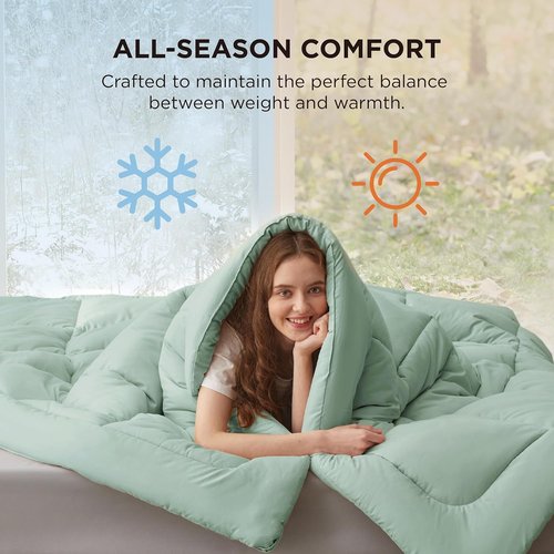 Bedsure Comforter Duvet Insert - All-Season Twin Size Quilted Bedding in Sage Green, GentleSoft Down Alternative, 88 x 68 Inches