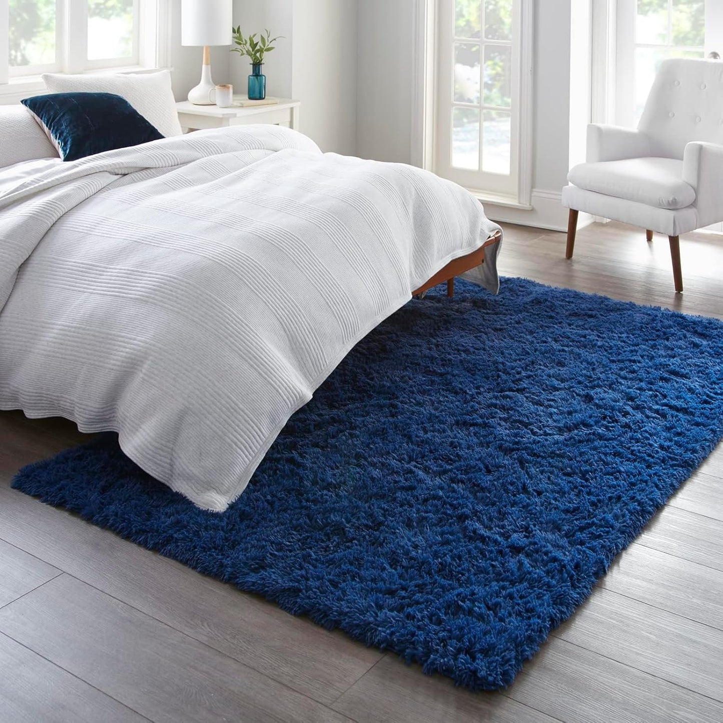 Ophanie 5x8 Blue Area Rug - Soft Plush Shaggy Carpet for Living Room & Kids Nursery Decor