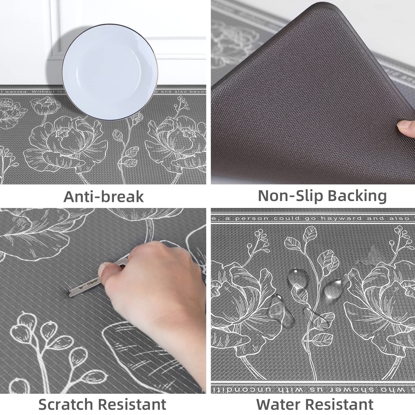ROTTOGOON Kitchen Floor Mat Set of 2, Cushioned Anti Fatigue Mat 17"x47"+17"x29", Non-Slip Waterproof Rug, Premium PVC Comfort Mats and Rugs for Kitchen, Office, Home, Laundry