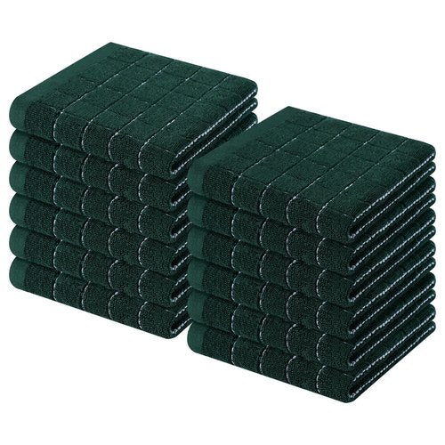 Homaxy 100% Cotton Terry Kitchen Dish Cloths, Ultra Soft and Absorbent Dish Towels for Kitchen, Suitable for Drying and Washing Dishes, 12 Pack, 12 x 12 Inches, Blackish Green
