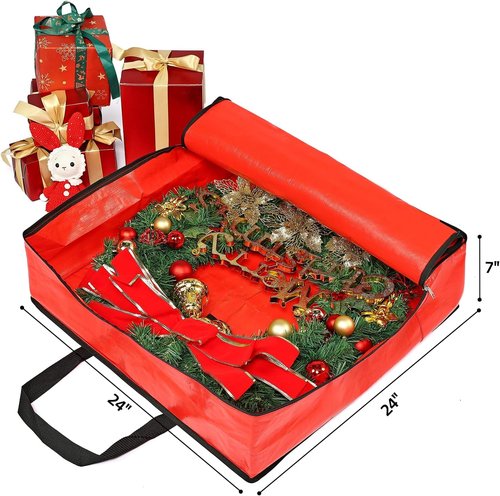 HOMEST Christmas Wreath Storage Bag - Durable, Zippered Organizer with Reinforced Handles | 24" Protection Against Dust & Pests