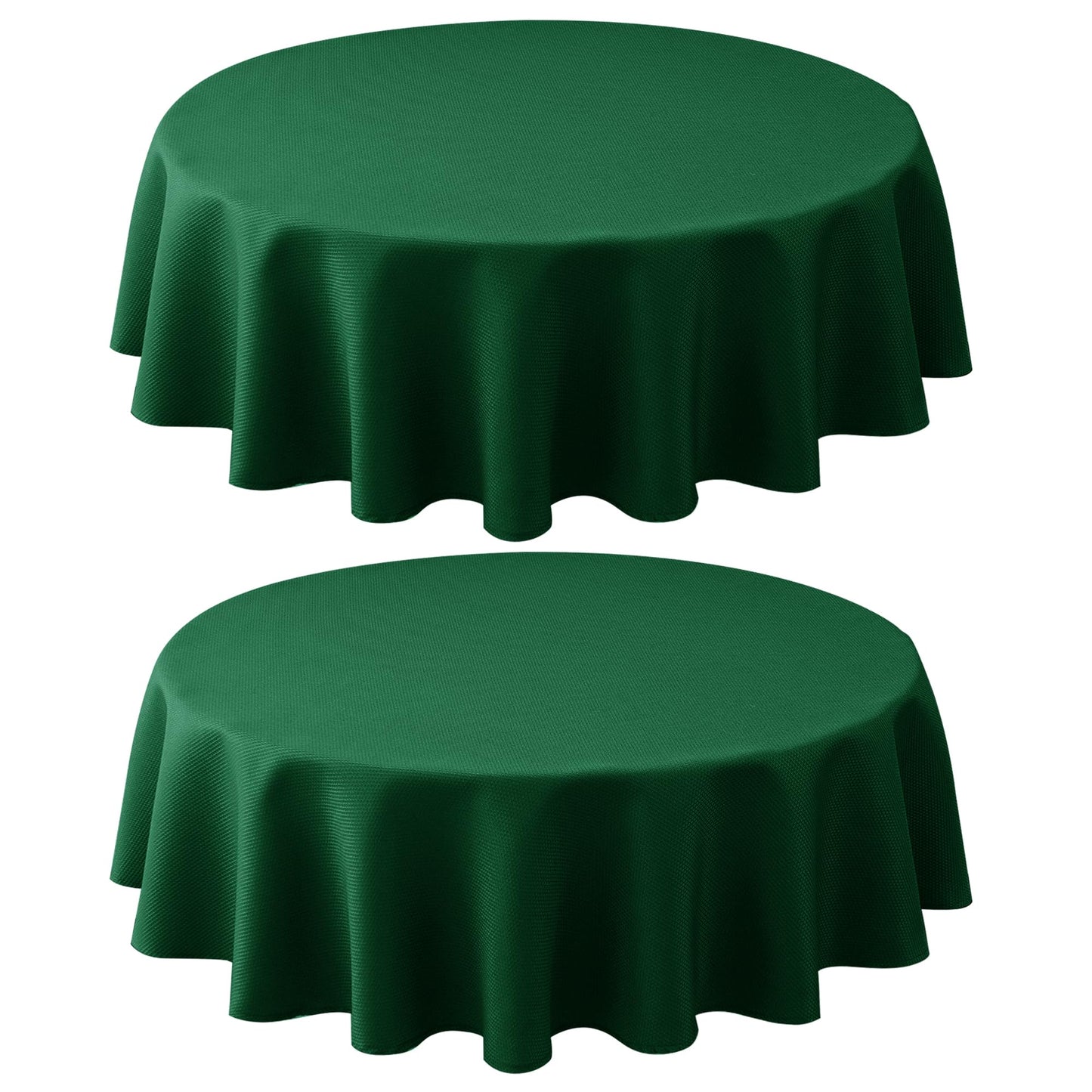Biscaynebay 2 Pack Textured Fabric Round Tablecloths 70", Hunter Green Water Resistant Tableclothes Small Circle Folding Table Covers Linen for Dining, Kitchen, Wedding, Parties etc Machine Washable