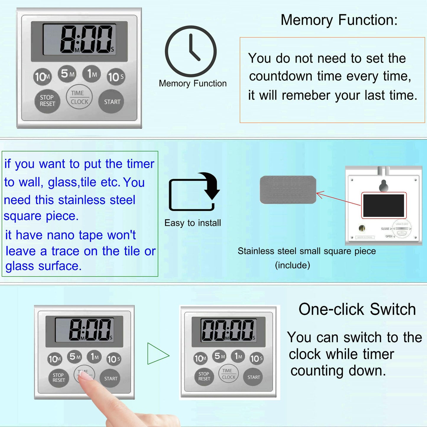 NUOSWEK Digital Timer Waterproof Shower Timer Shower Clock Bathroom Kitchen Timer with Strong Magnet and Large LCD Display (Waterproof 7 Key)