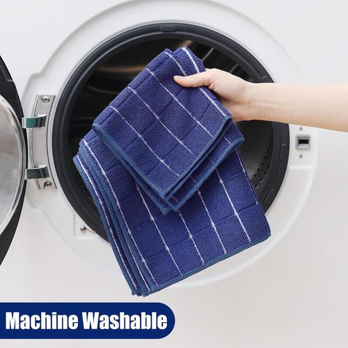 Homaxy Microfiber Kitchen Towels Set - 12 Pack Soft & Absorbent Dishcloths | Quick Drying Rags, Navy Blue 28x16 & 12x12
