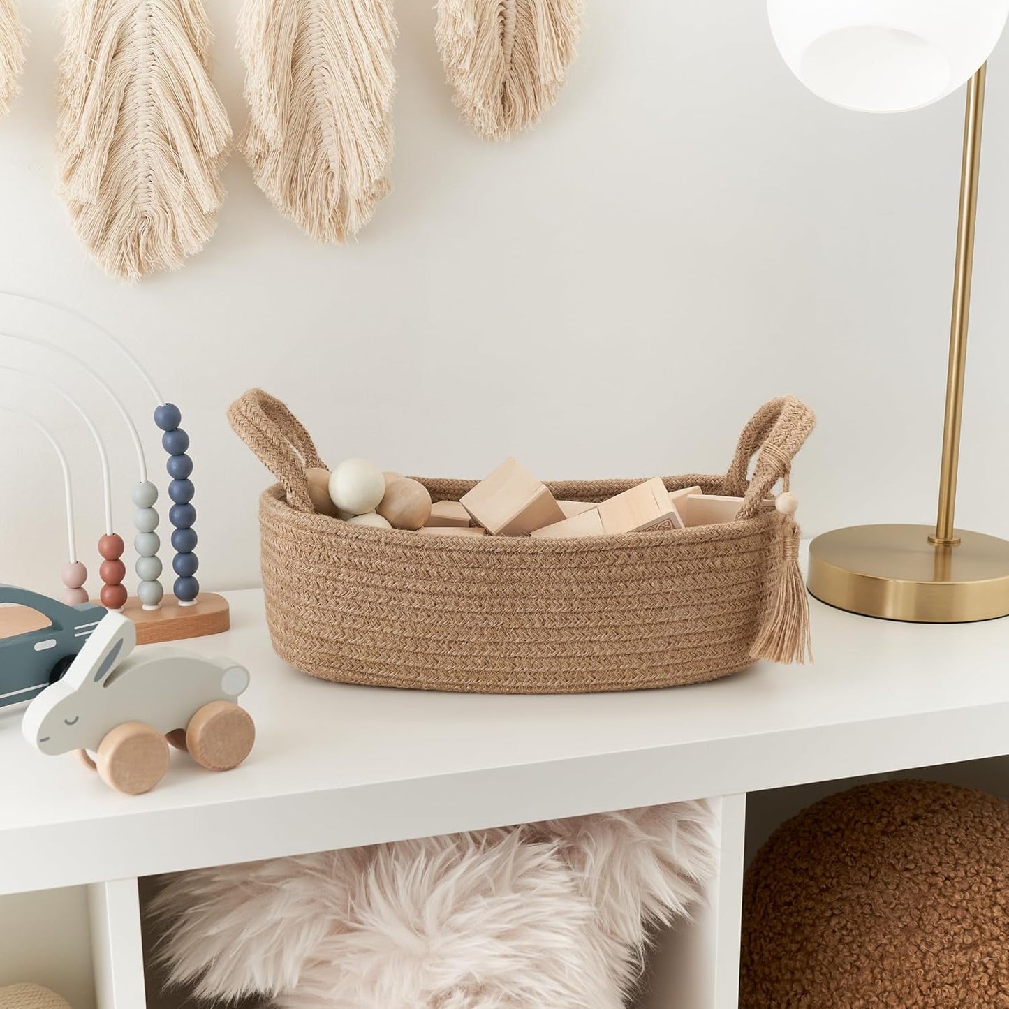 Skiennix Decorative Toilet Paper Basket - Stylish Bathroom Organizer for Toilet Tank Storage | Boho Jute Cotton Rope with Tassel