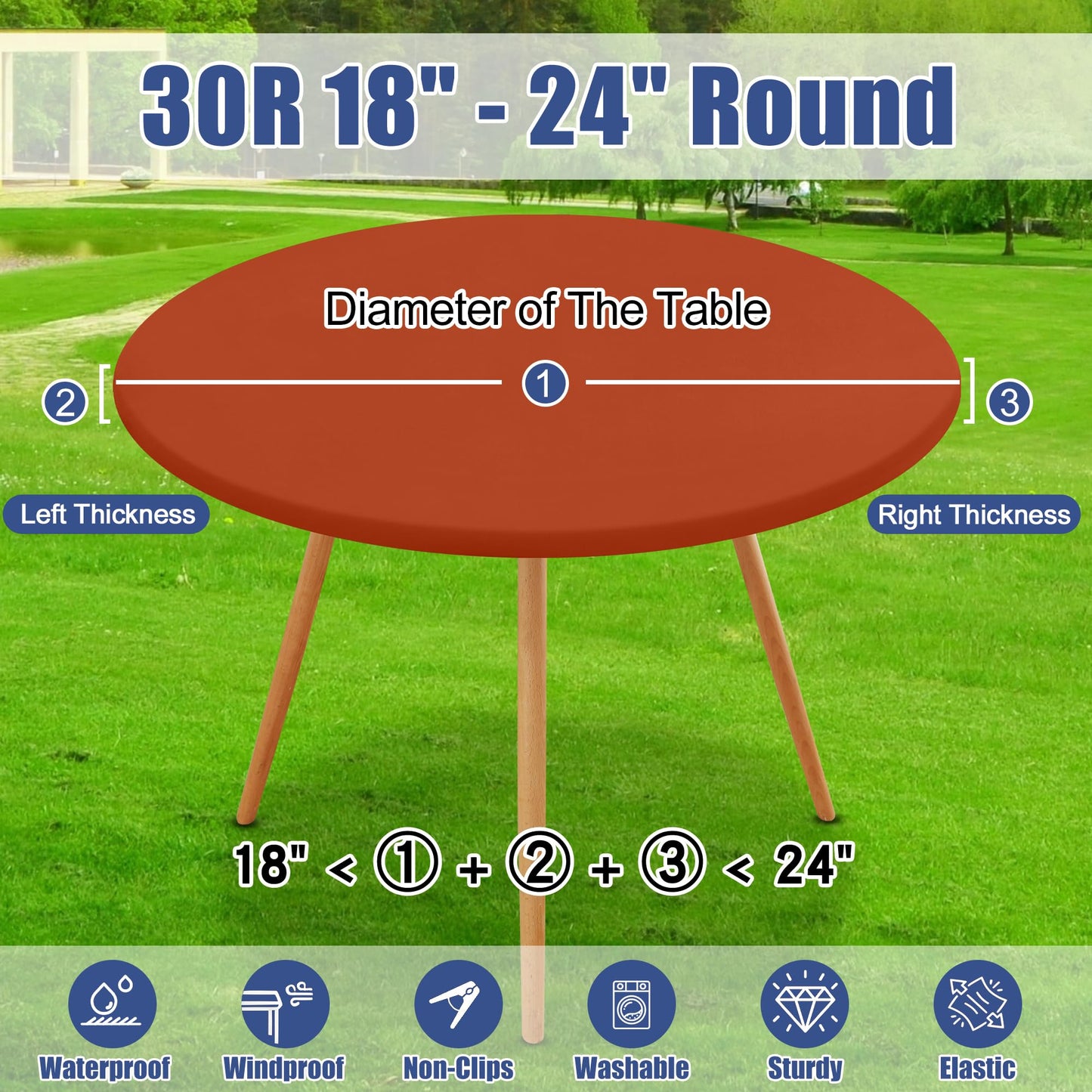 Moosfor Round Spandex Tablecloth, Elastic Fitted Waterproof Tablecloths for 18"-24" Tables, Stretch Washable Picnic Table Cover for Camping, Dining, Indoor and Outdoor, Rust