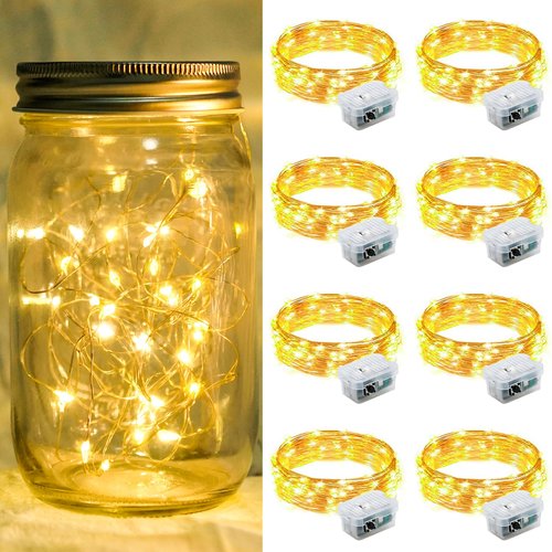 chzk 8 Pack Fairy Lights 7Ft 20 LED Twinkle String Lights 3 Modes Battery Operated Waterproof Firefly Starry for Mason Jar Wedding Birthday Party Table Centerpieces Bedroom Christmas,Warm White