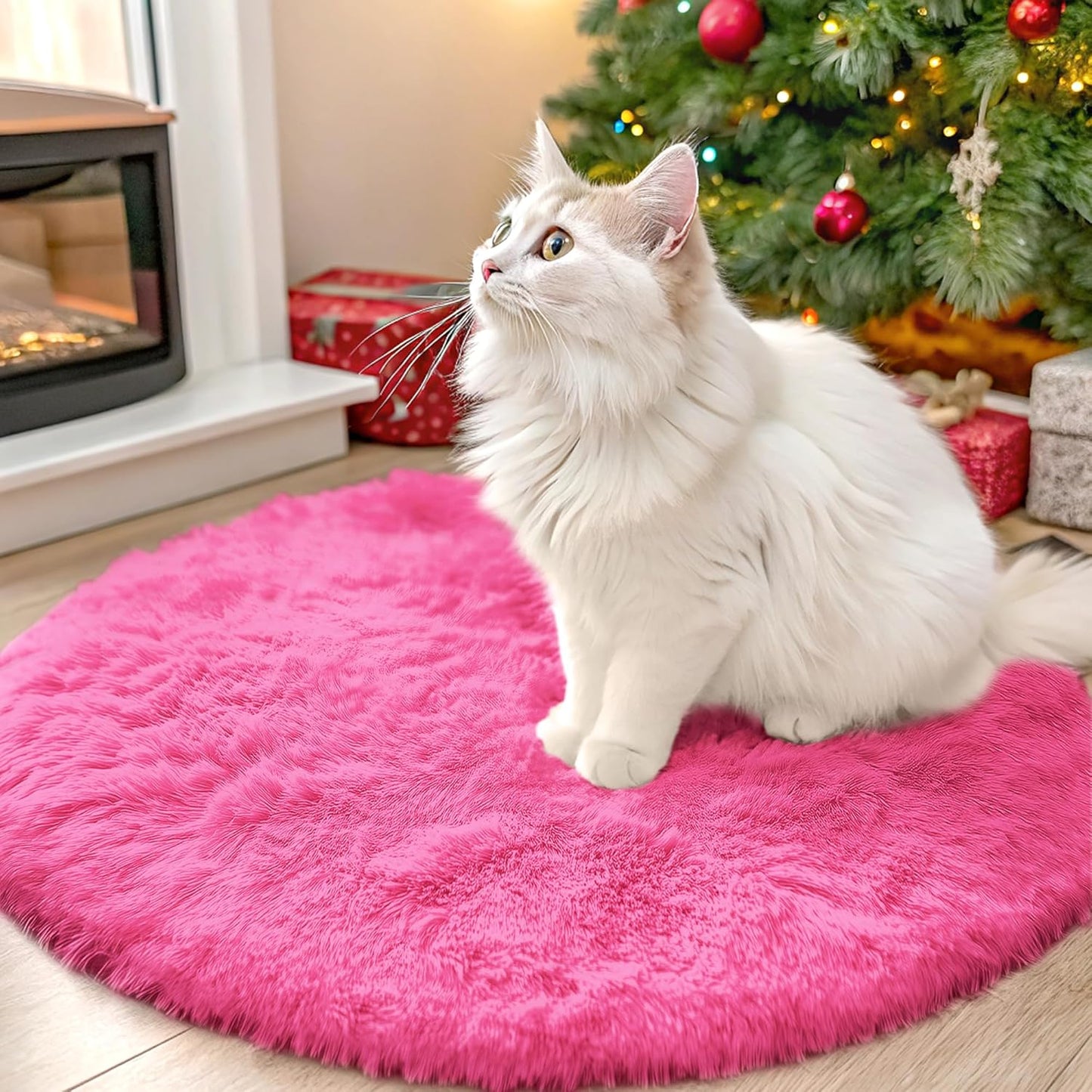 OLANLY Round Hot Pink Area Rug - Soft, Fluffy, Machine Washable 2 ft Circle Carpet for Bedrooms & Nurseries