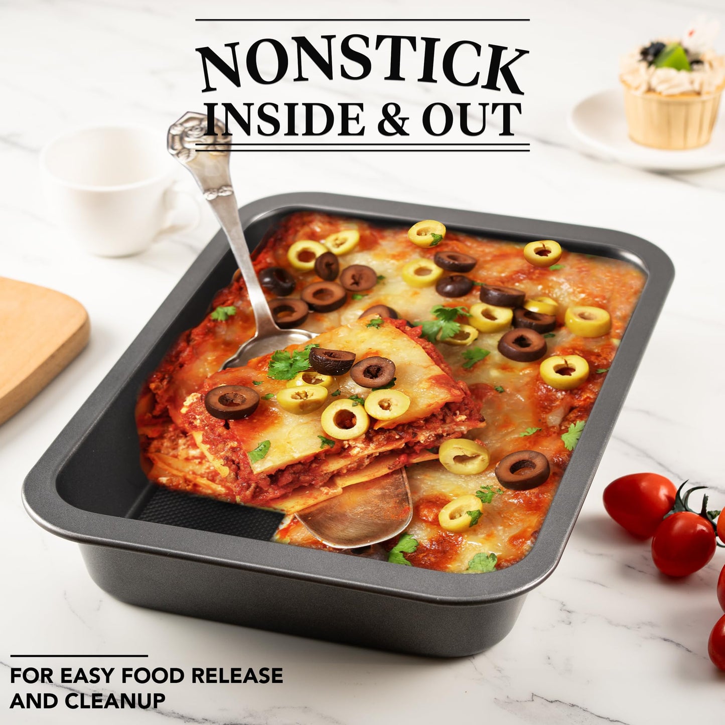 Tiawudi Cake Pan, Nonstick Baking Pan for Cake, Bread, Brownie or Lasagna, Heavy Duty Baking Dish with Diamond Texture Pattern and Wide Grips