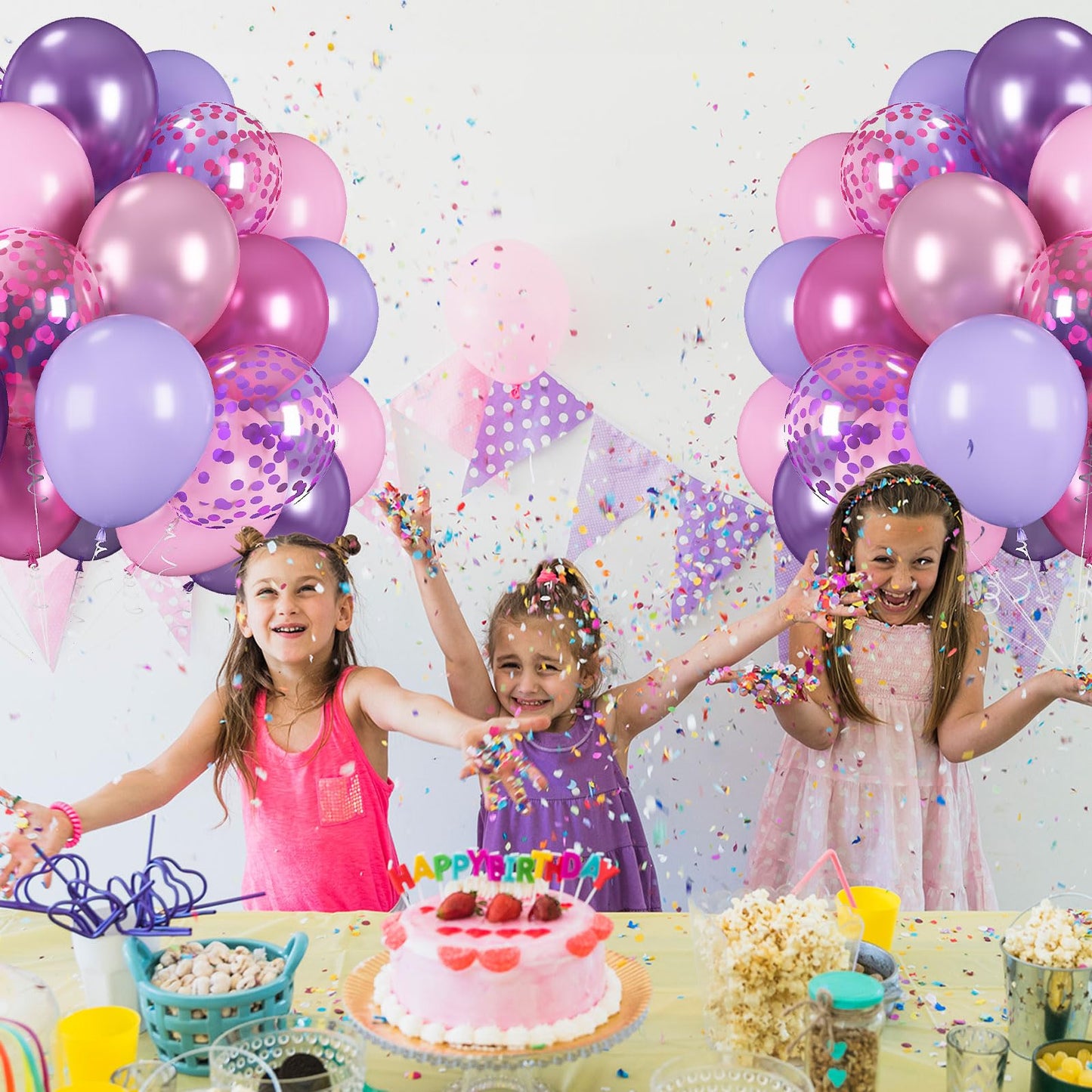 Pink and Purple Balloons, 60 Pcs 12 Inch Pastel Metallic Purple Pink Confetti Balloons with Magenta Balloon for Girls Women Birthday Baby Shower Bridal Shower Wedding Princess Party Decorations