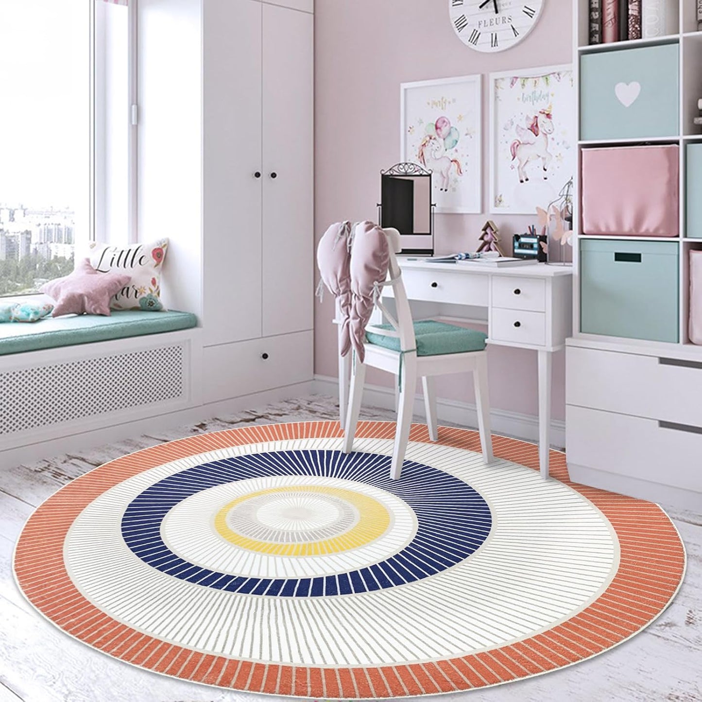 Modern Abstract Round Rug 5.2Ft Large Soft Mat for Bedroom, Living Room, Dining Room - Nonslip Geometric Floor Carpet Circle Throw for Home Decor, Red/Blue