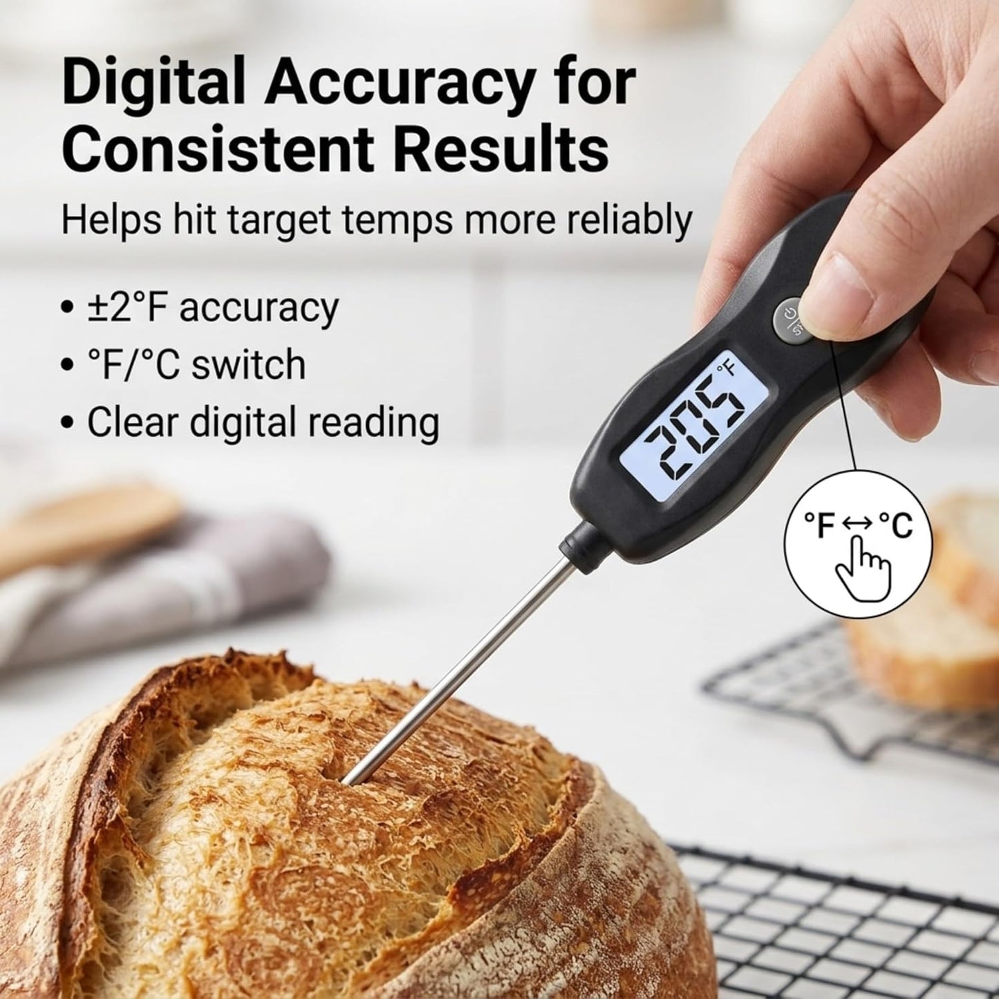 Meat Thermometer Digital - Instant Read Waterproof Cooking Thermometer with Backlight | Black