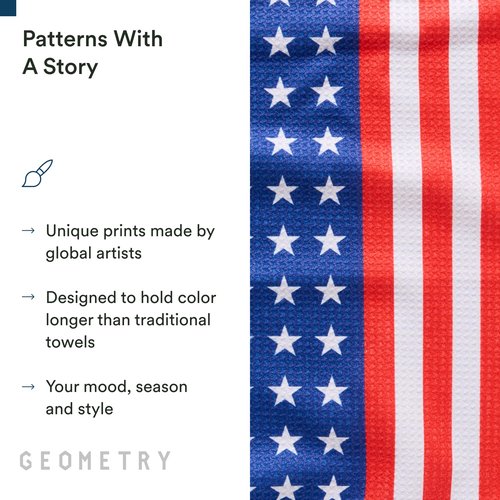 GEOMETRY Bar Towels for Kitchen Premium Towels for Cleaning Dishes & Glassware - Absorbent & Fast Drying Kitchen Towels - Star Spangled, 12" x 14" - 1-Piece