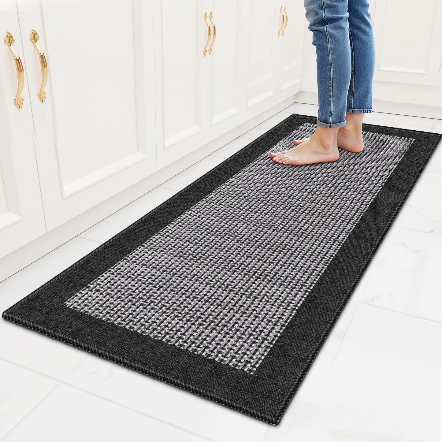 StepRite Kitchen Rugs, Kitchen Mats for Floor, 47"x20" Non-Slip Machine-Washable Kitchen Throw Rug, Absorbent Kitchen Runner Rugs Office, Kitchen Sink Standing Desk Mat, Kitchen Decor Carpet, Black