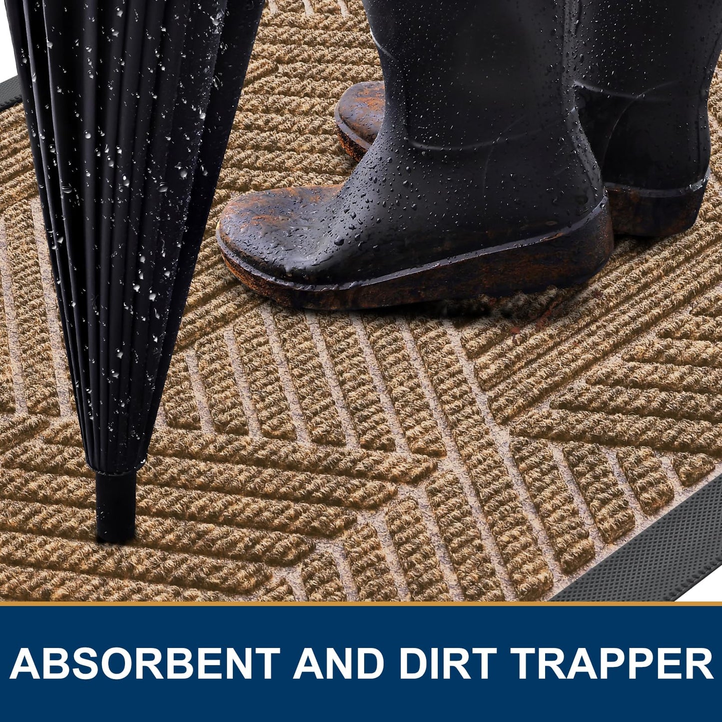 Smiry Front Door Mat Outside Entrance, Heavy Duty Sturdy Natural Rubber Doormat, Trap Dirt and Moisture, Easy Clean Low Profile Welcome Floor Mats for Indoor Outdoor Entry, 36x24 Inch, Coffee