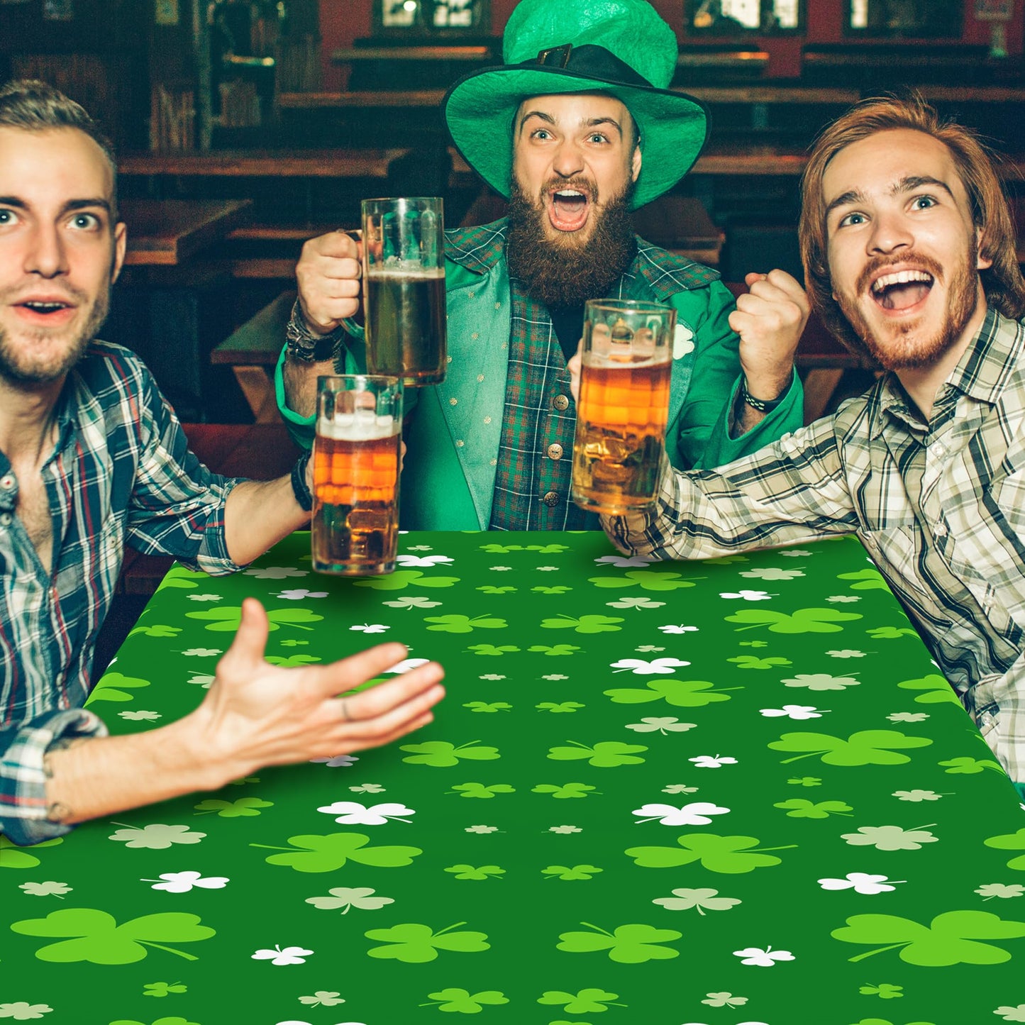 4 PCS St Patricks Day Decorations, Plastic 108" X 54" Irish St Patricks Day Tablecloth, Disposable Lucky Shamrock Decorations, Rectangle Shamrock Green Table Cloths, Lucky Decor for Memorable Table