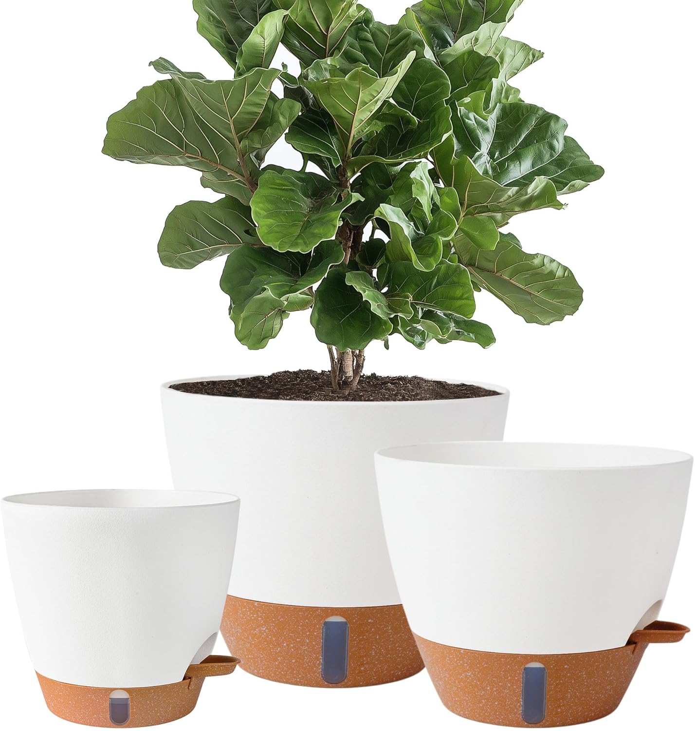 Skiennix Self-Watering Pots - Large 8/10/12 Inch Indoor/Outdoor Planters with Drainage Holes & Water Level Indicator (White)