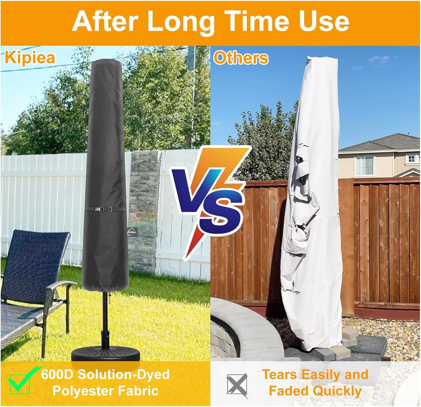 Kipiea Patio Umbrella Cover - Heavy Duty 600D for 9'-13' Cantilever Umbrellas | Includes Support Pole & Zipper